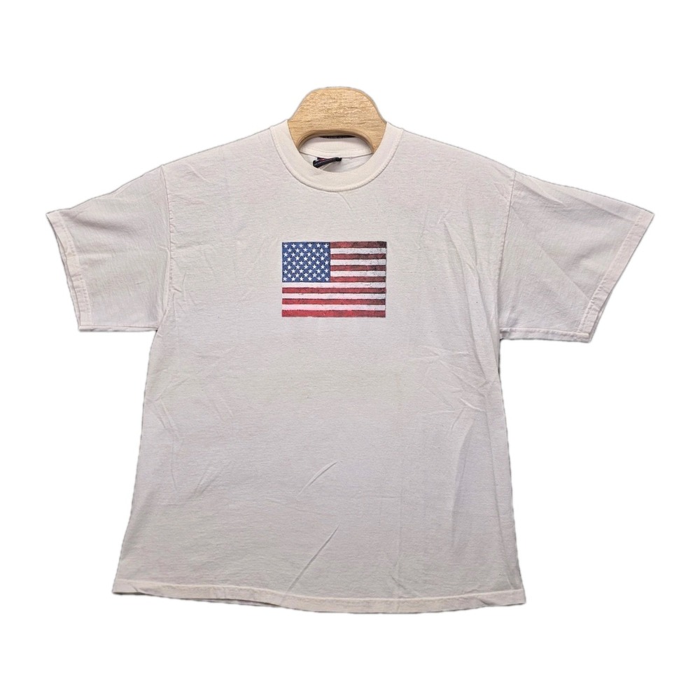 Vintage Giant Tag American Flag T Shirt Men's XL Made in USA Distressed Grunge